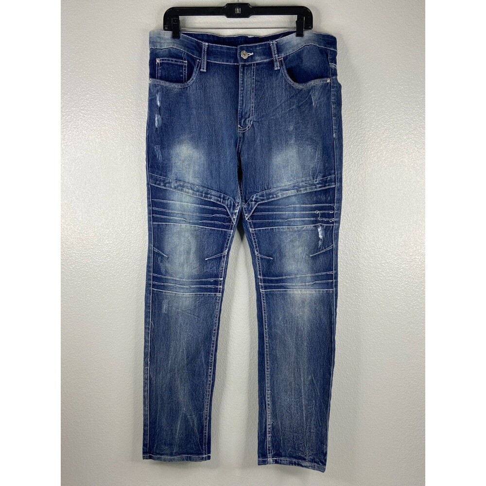 Southpole Men 36/32 Skinny Blue Jeans Moto Stitch Urban Wear